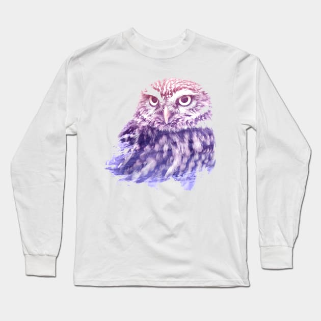 Owl Superimposed Watercolor Long Sleeve T-Shirt by deificusArt